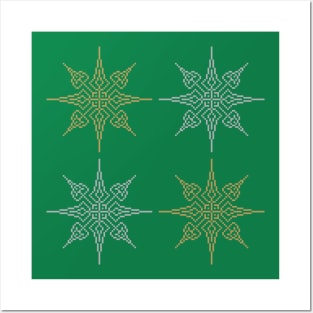 Pixel Snowflake Pattern Style 1 in Silver and Gold Posters and Art